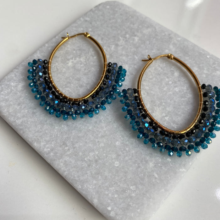 Oval Stainless Steel Earrings (Blue)